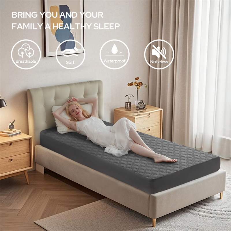 this mattress protector is breathable, waterproof, soft and noiseless to bring you a healthy sleep, gray