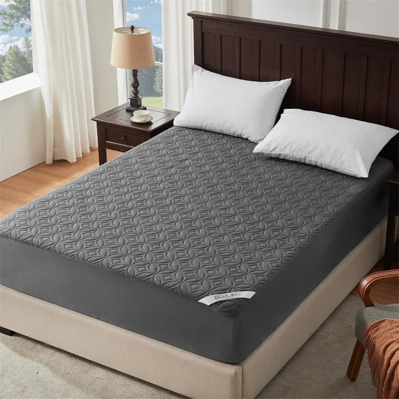 the solid color good luck charm print mattress protector is suitable for various home decor styles, gray