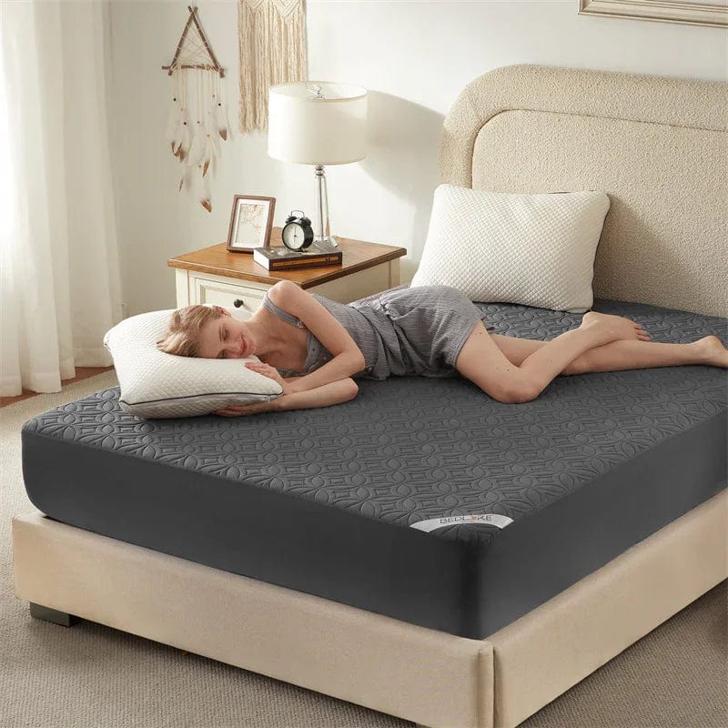 our waterproof noiseless solid color good luck charm print mattress protector is 100% no harm and skin-friendly, gray