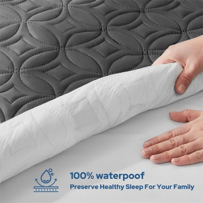 the mattress is 100% waterproof and aslo skin-friendly to preserve you a healthy sleep, gray
