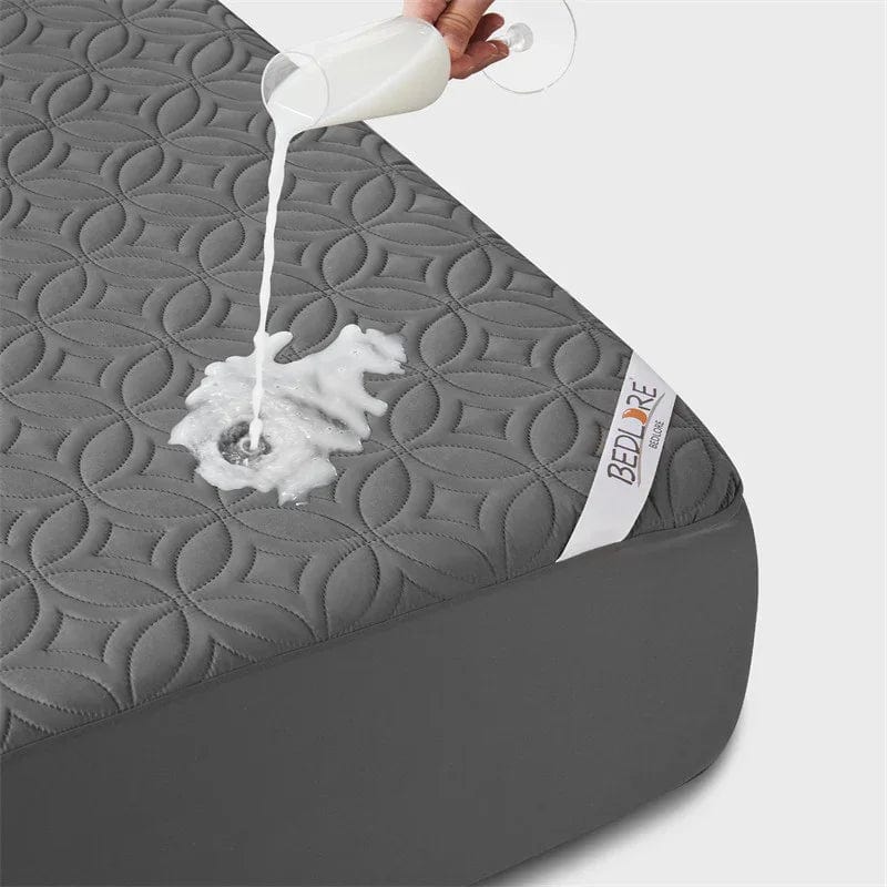 the good luck charm print mattress protector is waterproof, gray