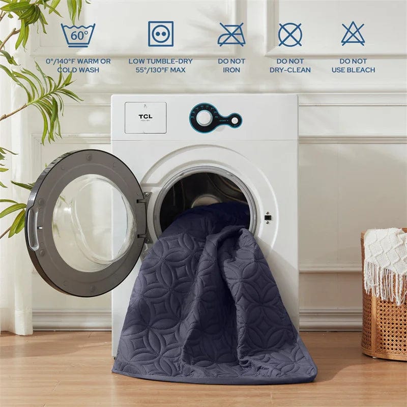 the wash precautions of good luck charm print mattress protector, navy blue