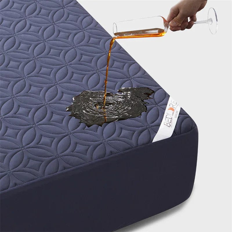 the good luck charm print mattress protector is waterproof, navy blue