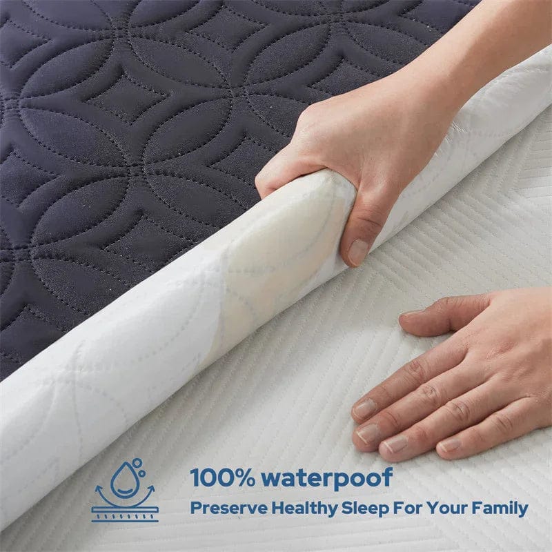 the mattress is 100% waterproof and aslo skin-friendly to preserve you a healthy sleep, navy blue