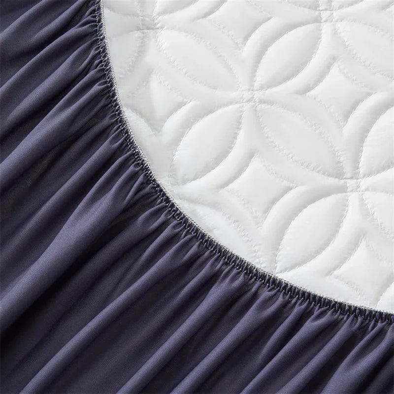 the pocket of this good luck charm print mattress protector, navy blue