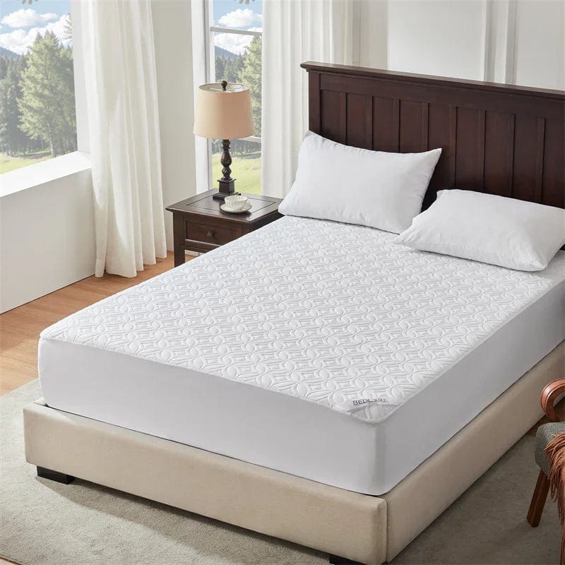 the solid color good luck charm print mattress protector is suitable for various home decor styles, white