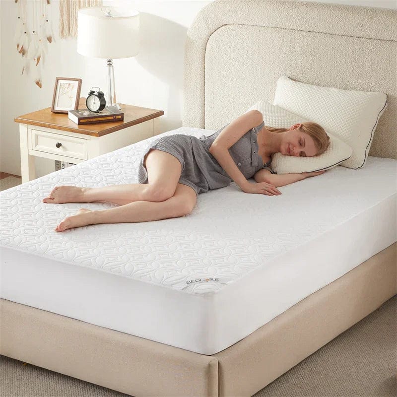 our waterproof noiseless solid color good luck charm print mattress protector is 100% no harm and skin-friendly, white