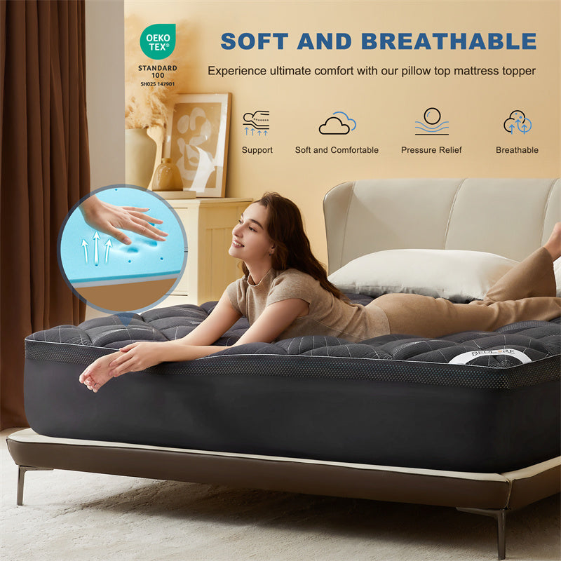 Experience ultimate comfort with this soft breathable pillow top mattress topper, gray