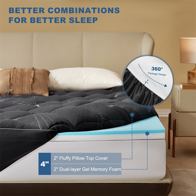 2" fluffy pillow top cover plus 2" dual-layer gel memory foam give you a better sleep, gray