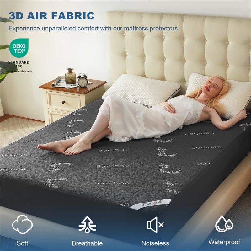 with 3D air fabric, this bamboo fabric waterproof mattress protector is soft, breathable, noiseless and waterproof, gray
