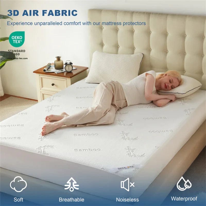with 3D air fabric, this bamboo fabric waterproof mattress protector is soft, breathable, noiseless and waterproof, white