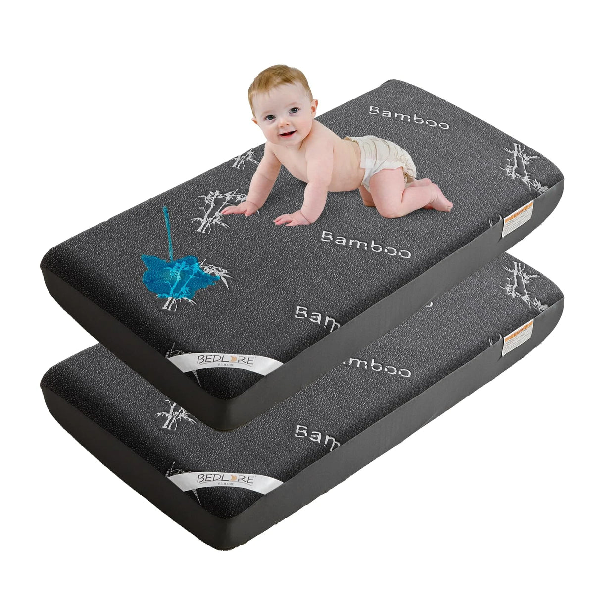 Bedlore soft bamboo crib waterproof mattress protector, (Gray)