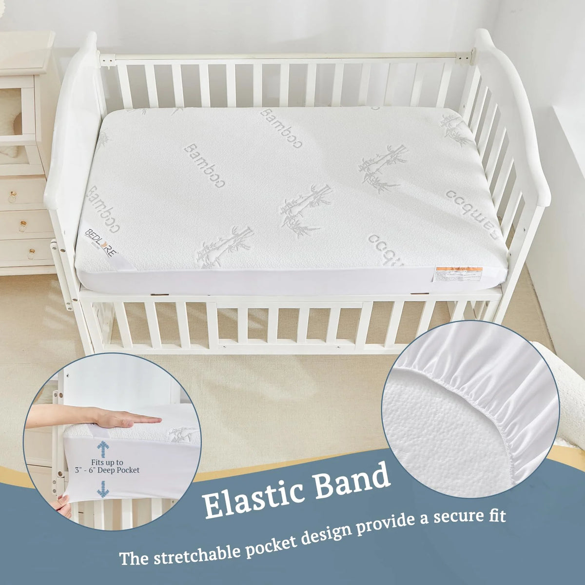 Bedlore® 2 Packs Crib Mattress Protector, with Soft Waterproof Breatha ...