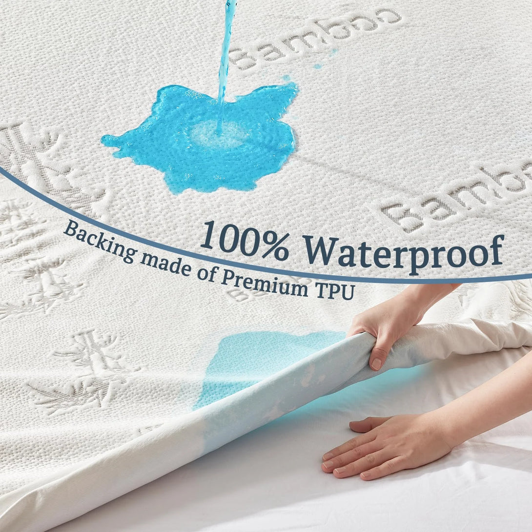the crib mattress protector is 100% waterproof, white