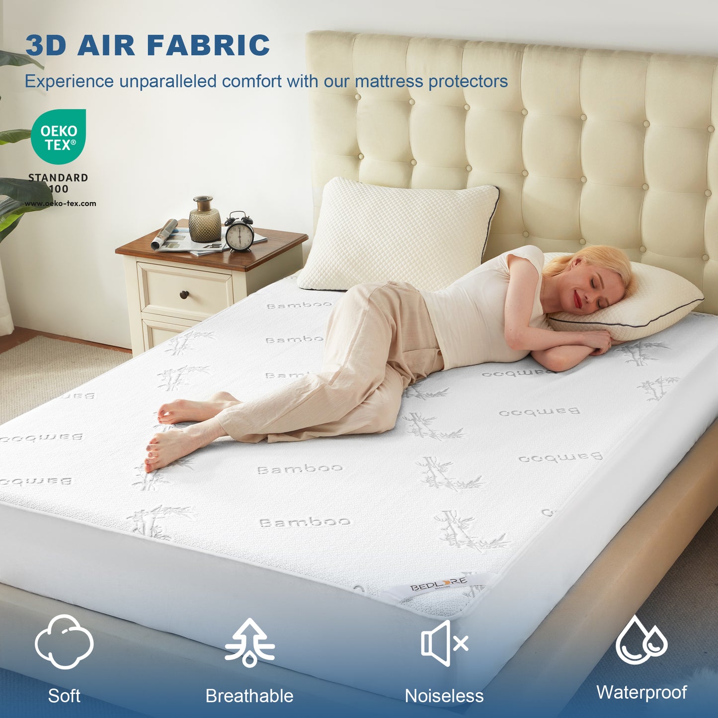 Bedlore® Deep Pocket Bamboo Mattress Protector, Waterproof and Soft