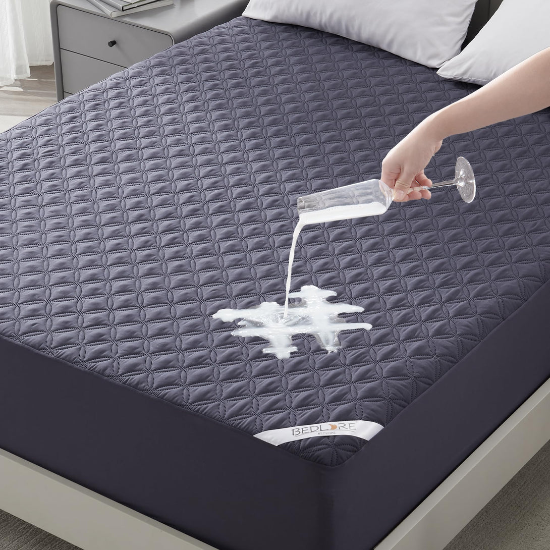 luck charm print waterproof mattress protector, navy blue