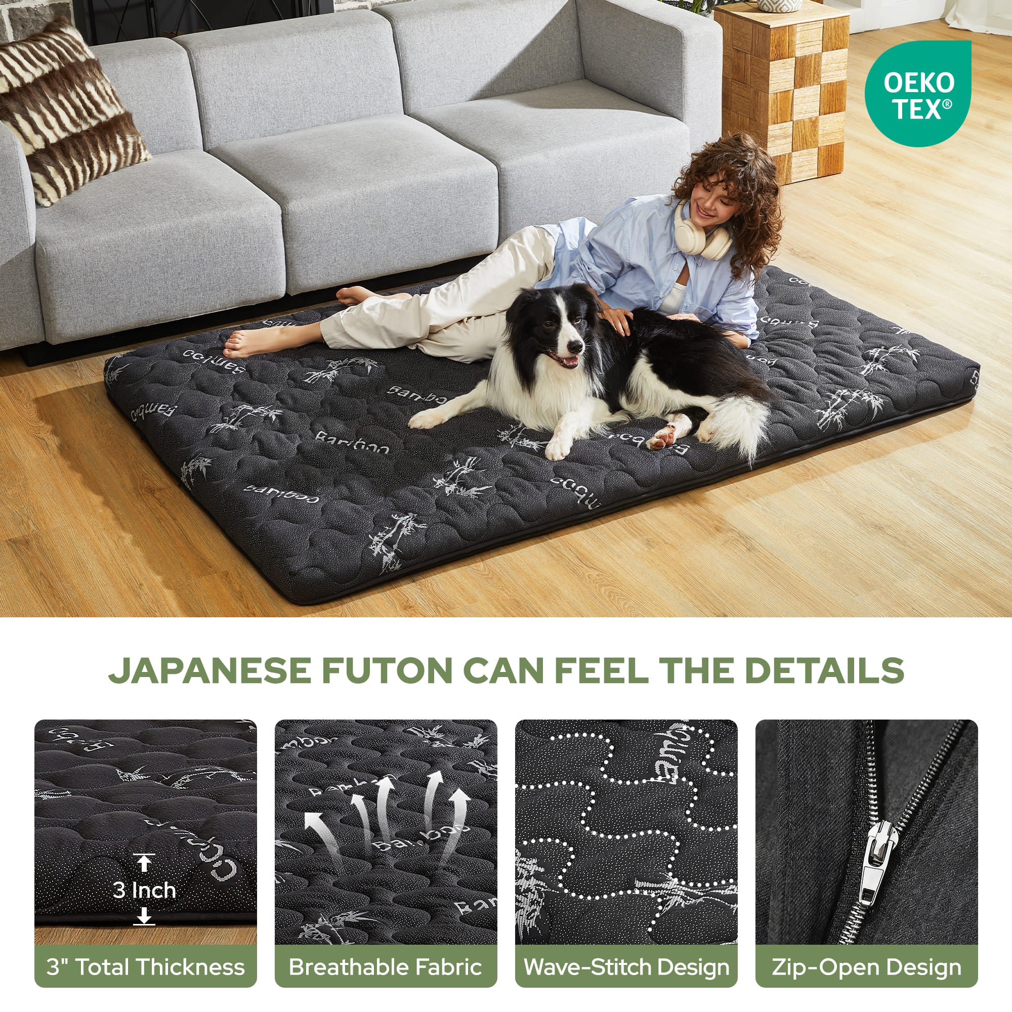 Bedlore® Foldable Japanese Futon with High-Density Foam, 3