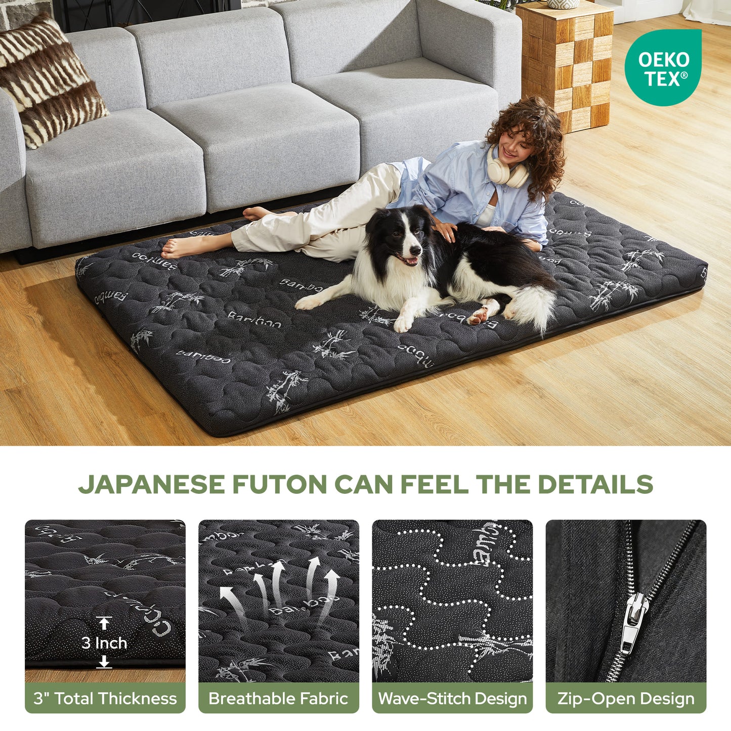 Bedlore® Foldable Japanese Futon with High-Density Foam, 3" Thick Portable