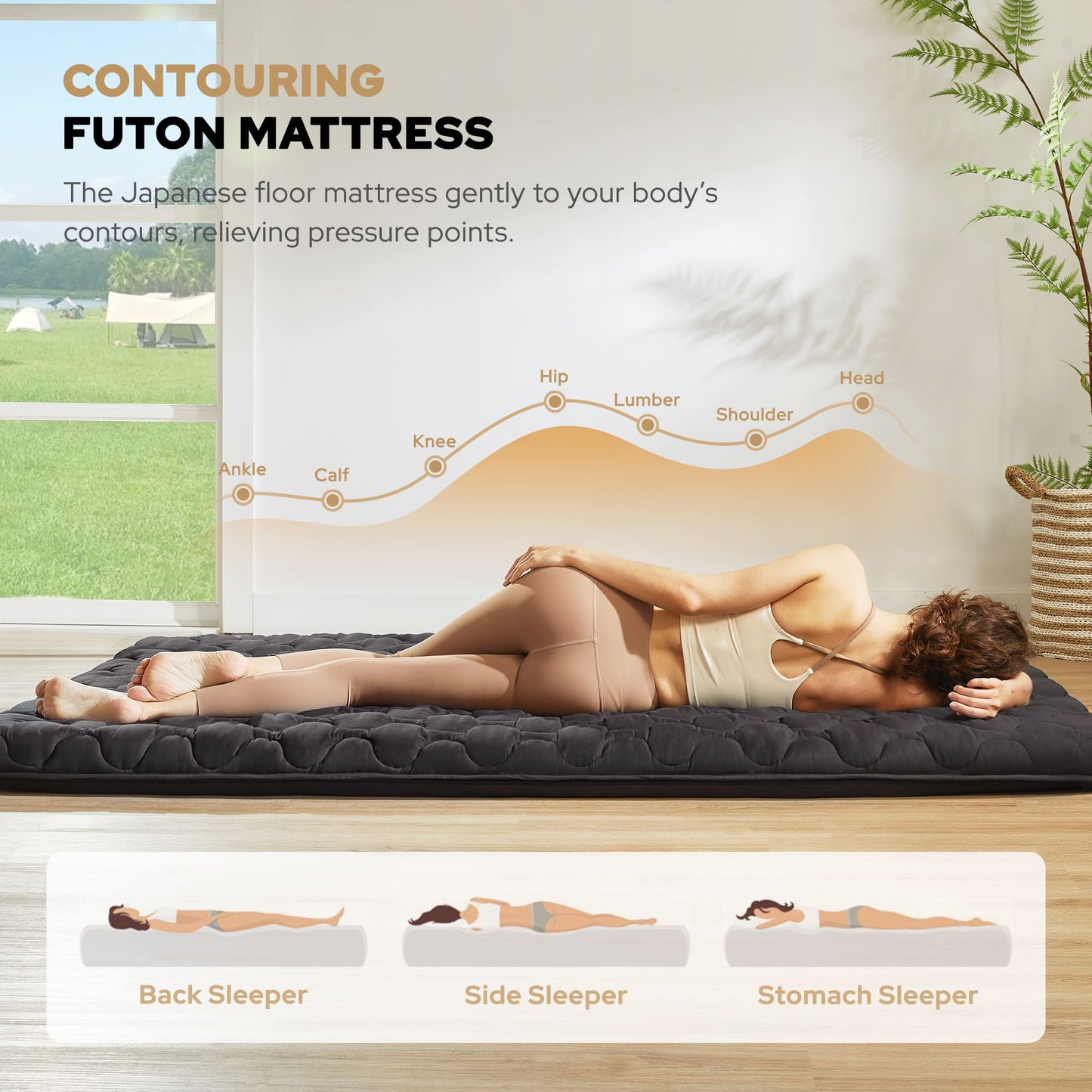 Bedlore® Foldable Japanese Futon with High-Density Foam, 3" Thick Portable