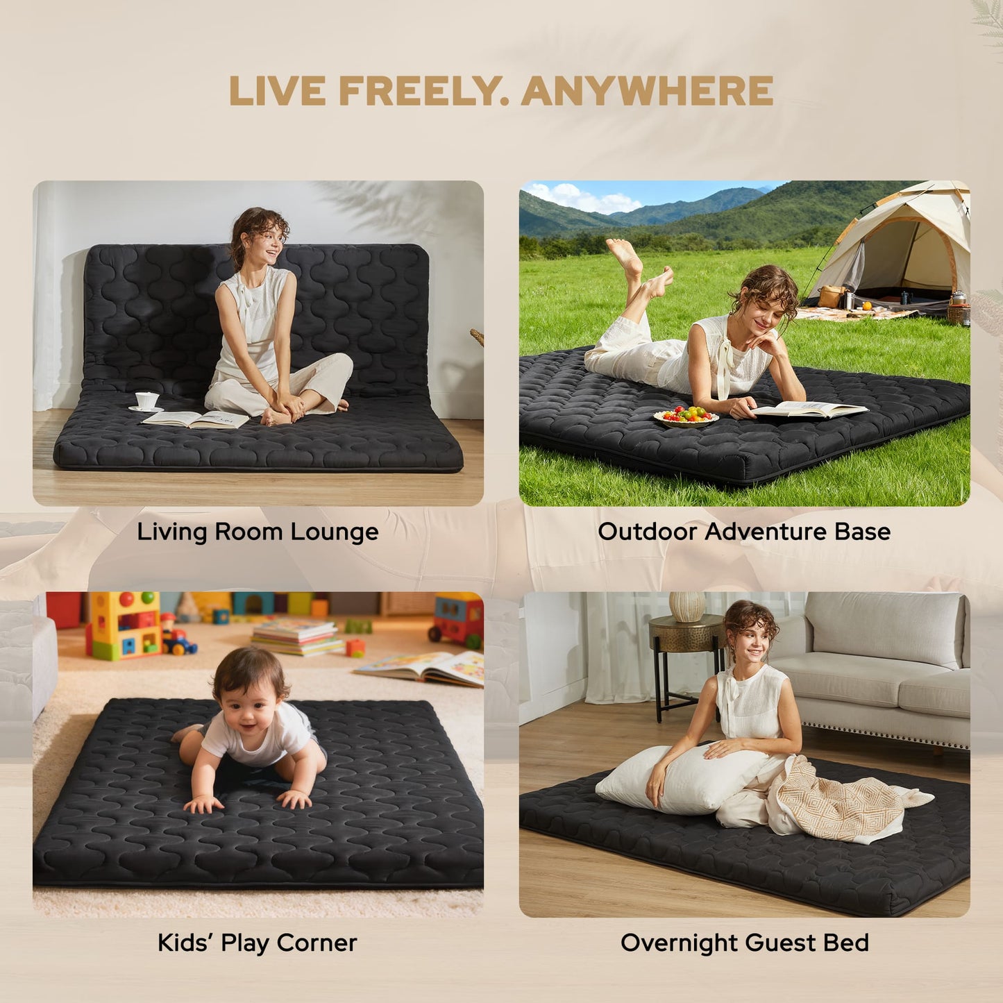 Bedlore® Foldable Japanese Futon with High-Density Foam, 3" Thick Portable